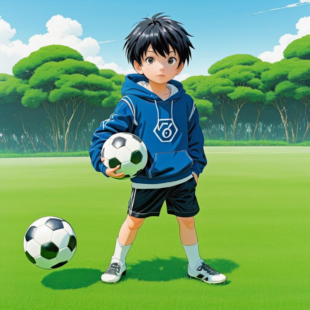 Young Boy Soccer Player in Manga Style