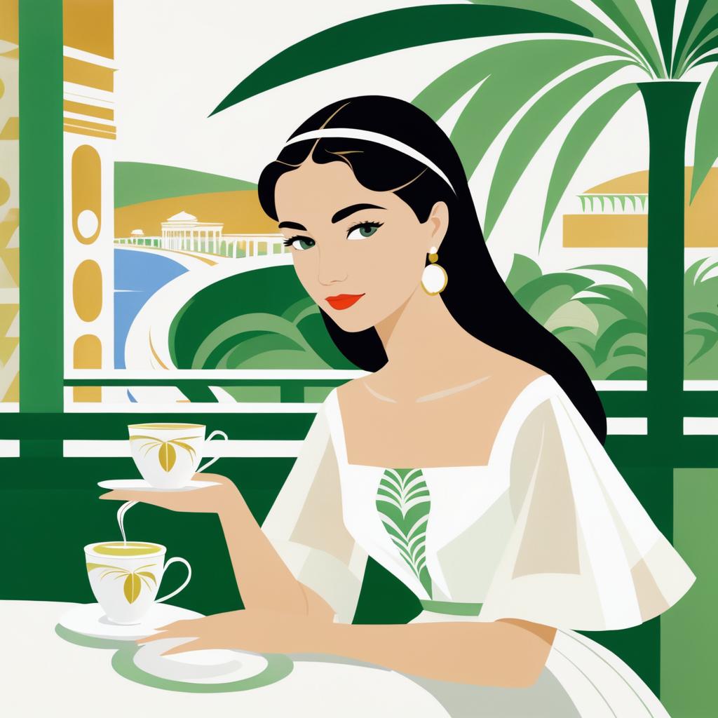 Graceful Woman in White: Café Scene