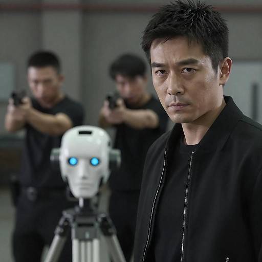 Intense Asian Man in Industrial Scene