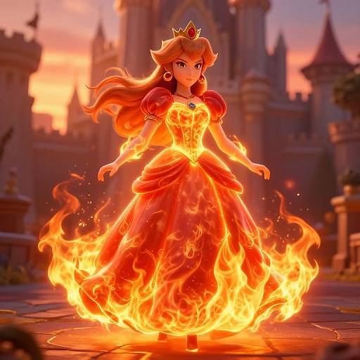 Fiery Princess Peach in Flame Gown