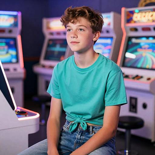 Curious Teen in Retro Arcade