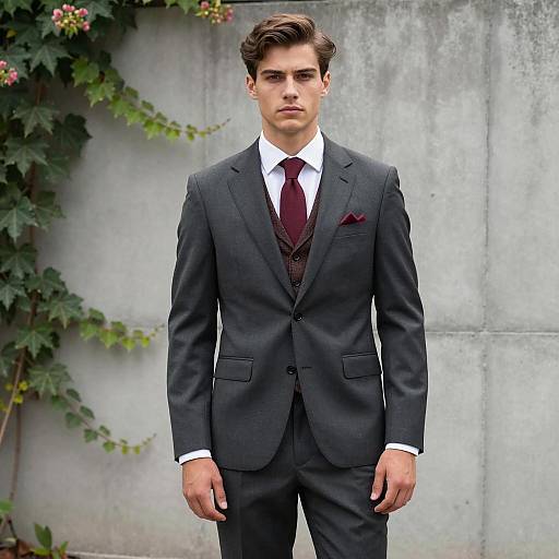 Young Man in Dark Gray Suit Outdoors