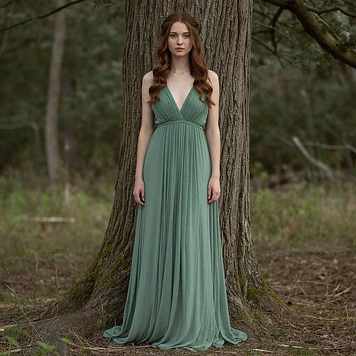 Woodland Nymph Woman in Green Dress