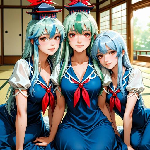 Three Girls in Colorful Dresses Indoors