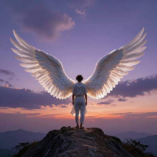 Angel Wings on Mountain Peak at Dusk