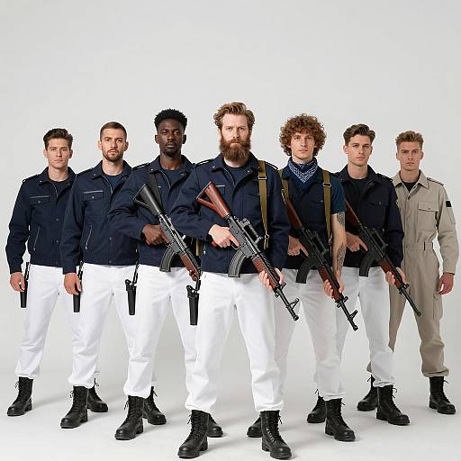 Six Men in Military Attire on Display