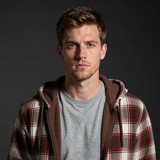 Serious Man in Plaid Hoodie Portrait