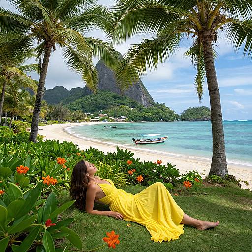 Woman in Tropical Paradise Scene