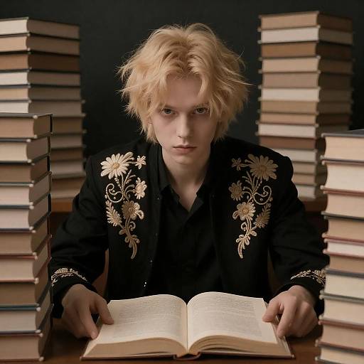 Contemplative Reader in Cozy Library