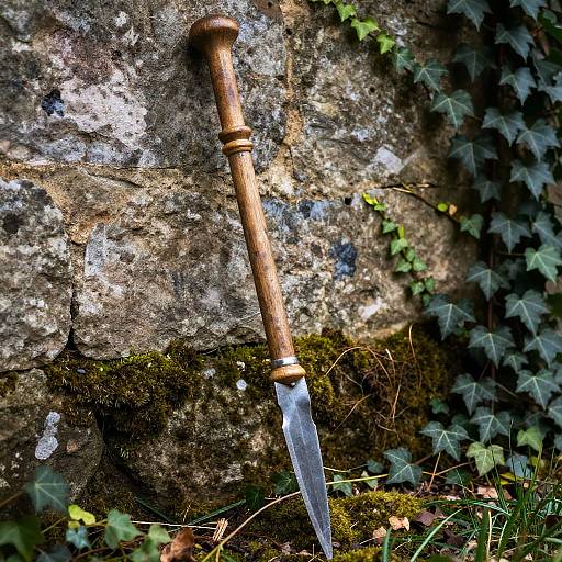 Ancient Halberd Against Stone Wall