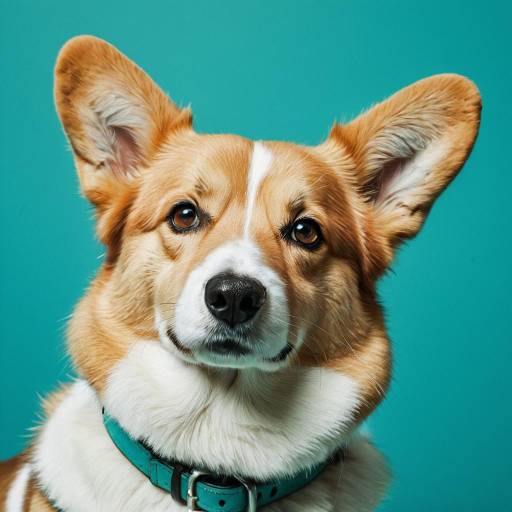 Photorealistic Corgi Portrait on Turquoise Background