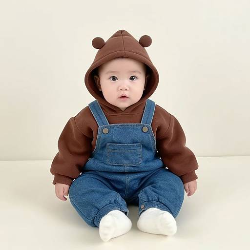 Baby in Brown Outfit with Hoodie