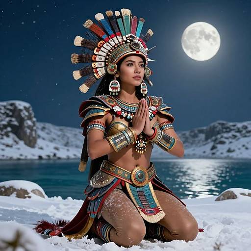 Fearless Aztec Female Warrior Kneeling
