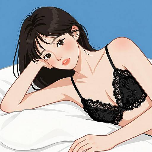 Stylized Young Woman on Bed Illustration
