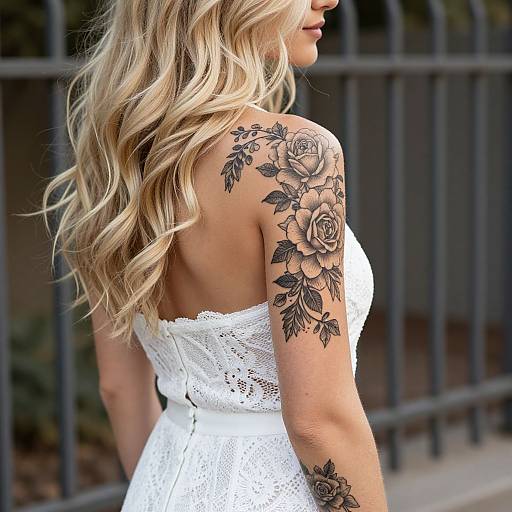 Blonde Woman with Floral Tattoos