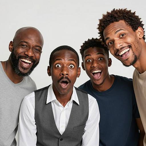 Group of Four African-American Men Expressing Emotions