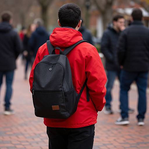 Man in Red Hoodie with Backpack