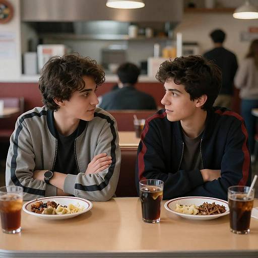 Two Young Men at Diner Table