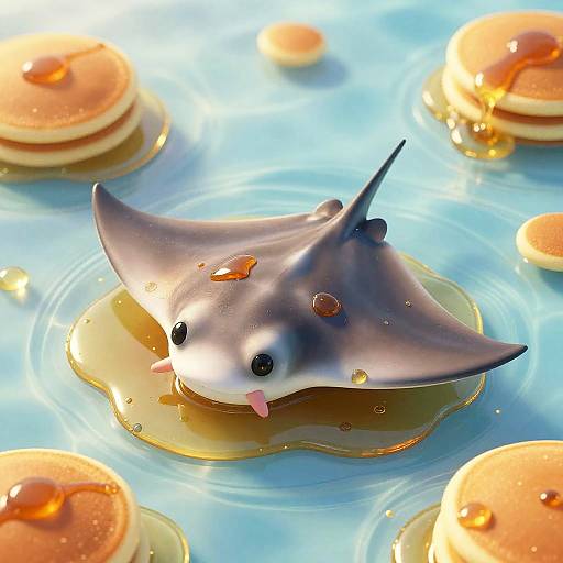 Cute Pancake Manta Ray in Maple Syrup Pool
