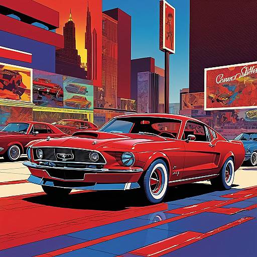 Classic Red Ford Mustang in Comic Style