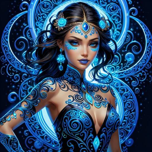 Radiant Woman with Fine-Line Body Art