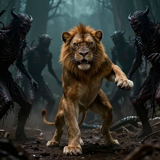Simba Confronting Demonic Entities in Forest