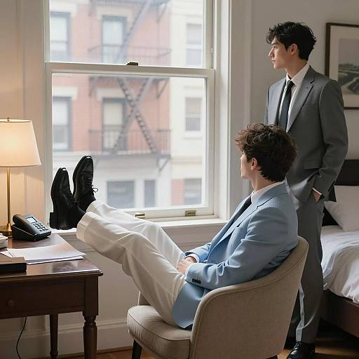 Relaxed Men in Stylish Suits at Home