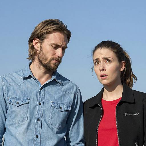 Surprised Woman and Thoughtful Man Outdoors