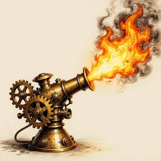 Steampunk Flamethrower Hand-Drawn Illustration