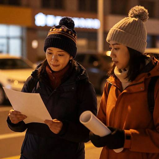 Nighttime Winter Portrait of Two Women