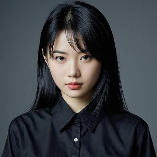 Asian Woman in Black Collared Shirt