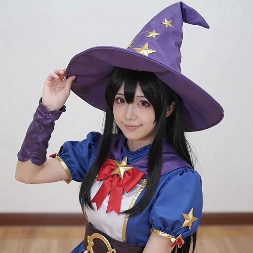 Woman Cosplaying as Wizard in Purple Hat