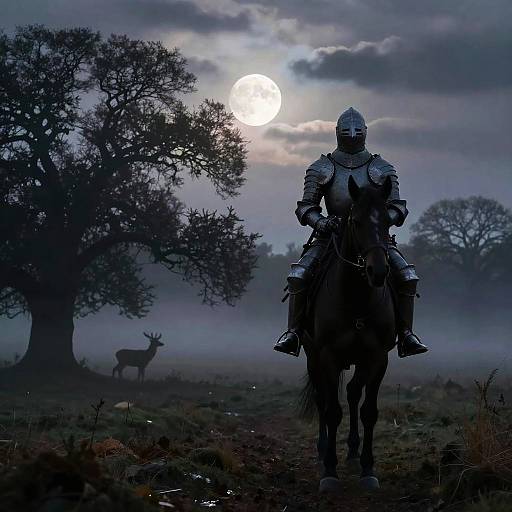 Moonlit Knight Silhouette in Oak Glen