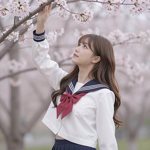 Cherry Blossom Schoolgirl in Daylight