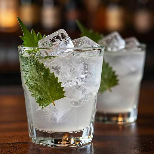 Hexagonal Glasses with Ice and Garnish