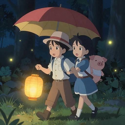 Nighttime Adventure: Anime Children Illustration