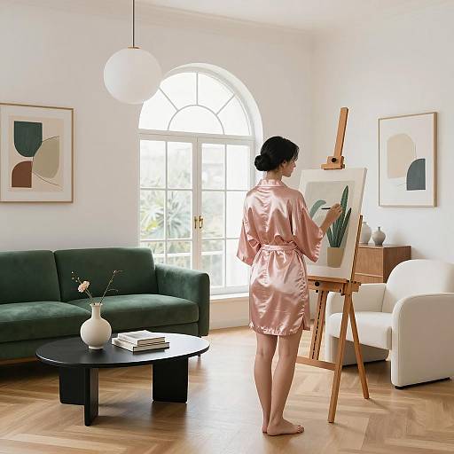 Artistic Woman in Elegant Bright Studio