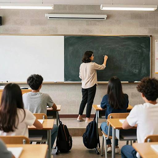 Middle-aged Teacher Writing on Blackboard