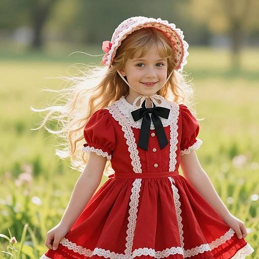 Young Girl in Sunny Meadow Dress