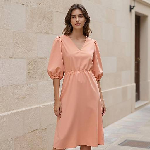 Woman in Peach Midi Dress in Alleyway
