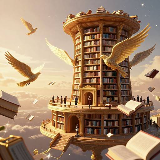 Cyberpunk Ethereal Floating Library