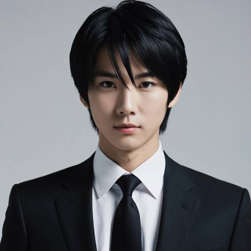 Stylish Young Asian Man in Black Suit