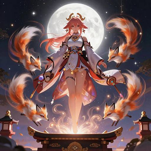 Yae Miko Levitating Among Fox Spirits