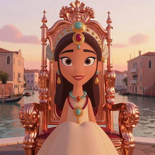 Retro Fashion Woman on Rose Gold Throne