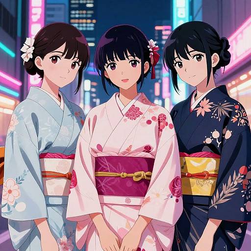 Anime-Inspired Neon Kimono Beauty