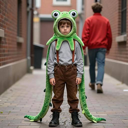 Young Boy in Monster Costume Alleyway
