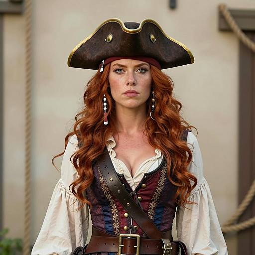 Redheaded Woman in Historical Pirate Costume