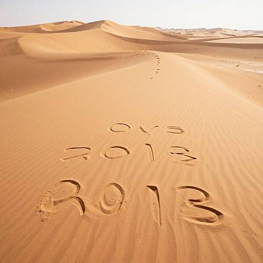 Photograph of a sunlit, golden sandy desert with 
