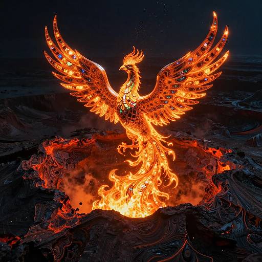 Fractal Phoenix in Volcanic Night