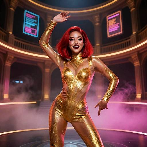 Futuristic Dancer in Gold Catsuit
